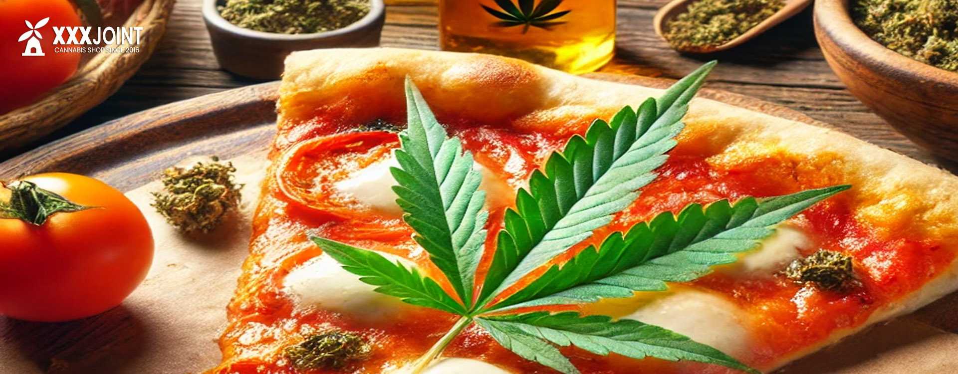 spicchio di pizza preparata con la marijuana e cannabis