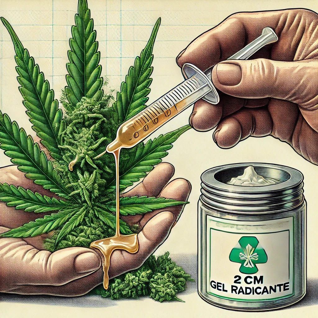 Applicazione degli ormoni radicanti su una talea di cannabis