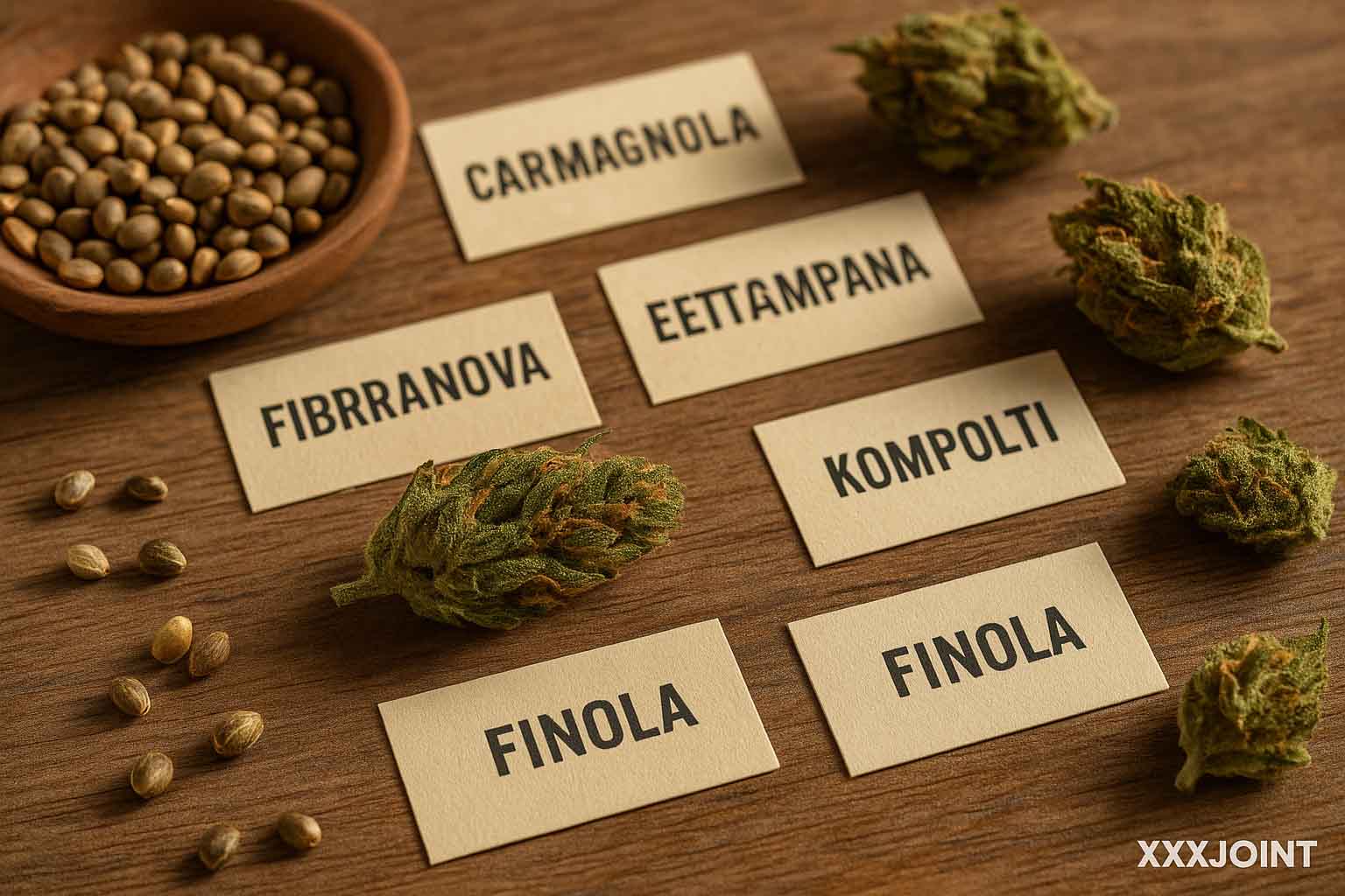 Varietà di Cannabis Sativa: Carmagnola, Fibranova, Eletta Campana, Kompolti, Finola, Santhica